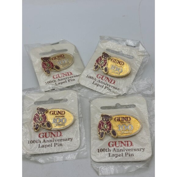 1998 Lot of 4 Gund 100th Anniversary Lapel Hat Pins -New Old Stock - Picture 1 of 7